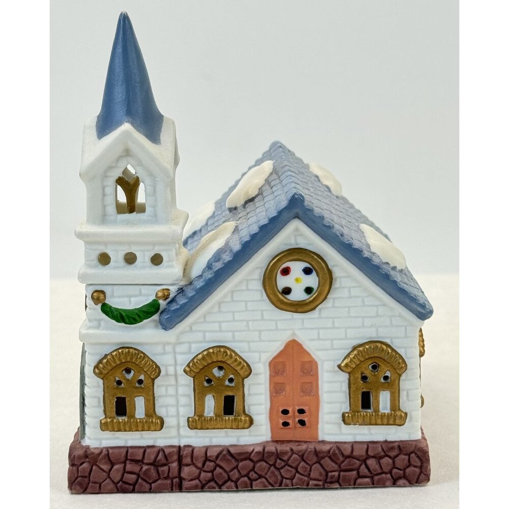Vintage Lotus Ceramic White Church Figurine Snow Accents Christmas Village 4.5"